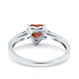 Art Deco Heart Three Stone Wedding Bridal Ring Round Ruby Simulated Cubic Zirconia 925 Sterling Silver