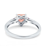 Art Deco Heart Three Stone Wedding Bridal Ring Round Ruby Simulated Cubic Zirconia 925 Sterling Silver