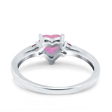 Art Deco Heart Three Stone Wedding Bridal Ring Round Ruby Simulated Cubic Zirconia 925 Sterling Silver