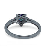 Art Deco Heart Three Stone Wedding Bridal Ring Round Ruby Simulated Cubic Zirconia 925 Sterling Silver