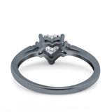 Art Deco Heart Three Stone Wedding Bridal Ring Round Amethyst Simulated Cubic Zirconia 925 Sterling Silver