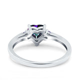 Art Deco Heart Three Stone Wedding Bridal Ring Round Amethyst Simulated Cubic Zirconia 925 Sterling Silver