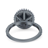 Halo Oval Art Deco Wedding Bridal Ring Band Round Simulated Cubic Zirconia 925 Sterling Silver