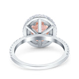 Halo Oval Art Deco Wedding Bridal Ring Band Round Simulated Cubic Zirconia 925 Sterling Silver