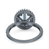 Halo Oval Art Deco Wedding Bridal Ring Band Round Simulated Cubic Zirconia 925 Sterling Silver