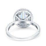 Halo Oval Art Deco Wedding Bridal Ring Band Round Simulated Cubic Zirconia 925 Sterling Silver