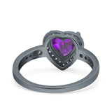 Heart Promise Ring Halo Heart Round Simulated Cubic Zirconia 925 Sterling Silver