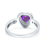 Heart Promise Ring Halo Heart Round Simulated Cubic Zirconia 925 Sterling Silver