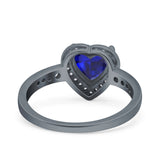 Heart Promise Ring Halo Heart Round Simulated Cubic Zirconia 925 Sterling Silver
