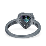 Heart Promise Ring Halo Heart Round Simulated Cubic Zirconia 925 Sterling Silver