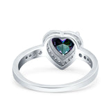 Heart Promise Ring Halo Heart Round Simulated Cubic Zirconia 925 Sterling Silver