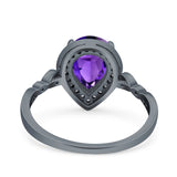 Teardrop Pear Art Deco Wedding Engagement Bridal Ring Round Simulated Cubic Zirconia 925 Sterling Silver