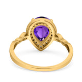 Teardrop Pear Art Deco Wedding Engagement Bridal Ring Round Simulated Cubic Zirconia 925 Sterling Silver