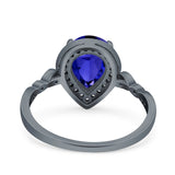 Teardrop Pear Art Deco Wedding Engagement Bridal Ring Round Simulated Cubic Zirconia 925 Sterling Silver