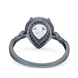 Teardrop Pear Art Deco Wedding Engagement Bridal Ring Round Simulated Cubic Zirconia 925 Sterling Silver