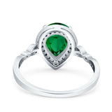 Teardrop Pear Art Deco Wedding Engagement Bridal Ring Round Simulated Cubic Zirconia 925 Sterling Silver
