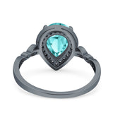 Teardrop Pear Art Deco Wedding Engagement Bridal Ring Round Simulated Cubic Zirconia 925 Sterling Silver