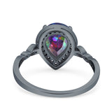 Teardrop Pear Art Deco Wedding Engagement Bridal Ring Round Simulated Cubic Zirconia 925 Sterling Silver