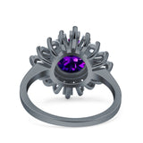 Art Deco Wedding Engagement Bridal Ring Baguette Round Simulated Cubic Zirconia 925 Sterling Silver