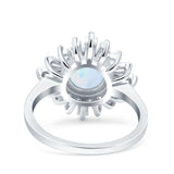 Art Deco Wedding Engagement Bridal Ring Baguette Round Simulated Cubic Zirconia 925 Sterling Silver