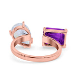 925 Sterling Silver Ring Open Teardrop Pear Emerald Cut CZ Wedding Engagement Bridal Anniversary Cocktail Ring