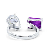 925 Sterling Silver Ring Open Teardrop Pear Emerald Cut CZ Wedding Engagement Bridal Anniversary Cocktail Ring