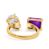 925 Sterling Silver Ring Open Teardrop Pear Emerald Cut CZ Wedding Engagement Bridal Anniversary Cocktail Ring