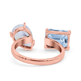 925 Sterling Silver Ring Open Teardrop Pear Emerald Cut CZ Wedding Engagement Bridal Anniversary Cocktail Ring