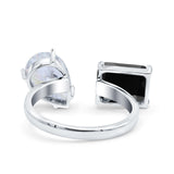 925 Sterling Silver Ring Open Teardrop Pear Emerald Cut CZ Wedding Engagement Bridal Anniversary Cocktail Ring