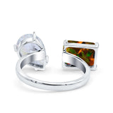 925 Sterling Silver Ring Open Teardrop Pear Emerald Cut CZ Wedding Engagement Bridal Anniversary Cocktail Ring