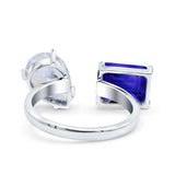 925 Sterling Silver Ring Open Teardrop Pear Emerald Cut CZ Wedding Engagement Bridal Anniversary Cocktail Ring