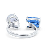 925 Sterling Silver Ring Open Teardrop Pear Emerald Cut CZ Wedding Engagement Bridal Anniversary Cocktail Ring