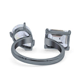 925 Sterling Silver Ring Open Teardrop Pear Emerald Cut CZ Wedding Engagement Bridal Anniversary Cocktail Ring