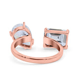 925 Sterling Silver Ring Open Teardrop Pear Emerald Cut CZ Wedding Engagement Bridal Anniversary Cocktail Ring