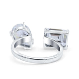 925 Sterling Silver Ring Open Teardrop Pear Emerald Cut CZ Wedding Engagement Bridal Anniversary Cocktail Ring