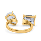 925 Sterling Silver Ring Open Teardrop Pear Emerald Cut CZ Wedding Engagement Bridal Anniversary Cocktail Ring