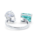 925 Sterling Silver Ring Open Teardrop Pear Emerald Cut CZ Wedding Engagement Bridal Anniversary Cocktail Ring