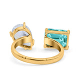 925 Sterling Silver Ring Open Teardrop Pear Emerald Cut CZ Wedding Engagement Bridal Anniversary Cocktail Ring