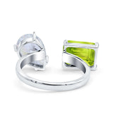 925 Sterling Silver Ring Open Teardrop Pear Emerald Cut CZ Wedding Engagement Bridal Anniversary Cocktail Ring