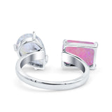 925 Sterling Silver Ring Open Teardrop Pear Emerald Cut CZ Wedding Engagement Bridal Anniversary Cocktail Ring