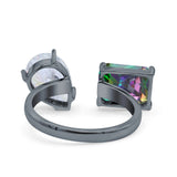 925 Sterling Silver Ring Open Teardrop Pear Emerald Cut CZ Wedding Engagement Bridal Anniversary Cocktail Ring