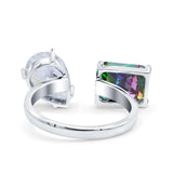 925 Sterling Silver Ring Open Teardrop Pear Emerald Cut CZ Wedding Engagement Bridal Anniversary Cocktail Ring