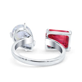 925 Sterling Silver Ring Open Teardrop Pear Emerald Cut CZ Wedding Engagement Bridal Anniversary Cocktail Ring