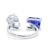 925 Sterling Silver Ring Open Teardrop Pear Emerald Cut CZ Wedding Engagement Bridal Anniversary Cocktail Ring