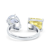 925 Sterling Silver Ring Open Teardrop Pear Emerald Cut CZ Wedding Engagement Bridal Anniversary Cocktail Ring