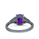 Art Deco Oval Wedding Engagement Bridal Ring Black Simulated Cubic Zirconia 925 Sterling Silver