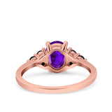 Art Deco Oval Wedding Engagement Bridal Ring Black Simulated Cubic Zirconia 925 Sterling Silver