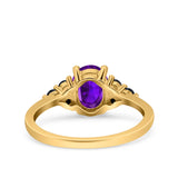 Art Deco Oval Wedding Engagement Bridal Ring Black Simulated Cubic Zirconia 925 Sterling Silver