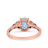 Art Deco Oval Wedding Engagement Bridal Ring Black Simulated Cubic Zirconia 925 Sterling Silver