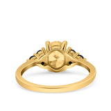 Art Deco Oval Wedding Engagement Bridal Ring Black Simulated Cubic Zirconia 925 Sterling Silver